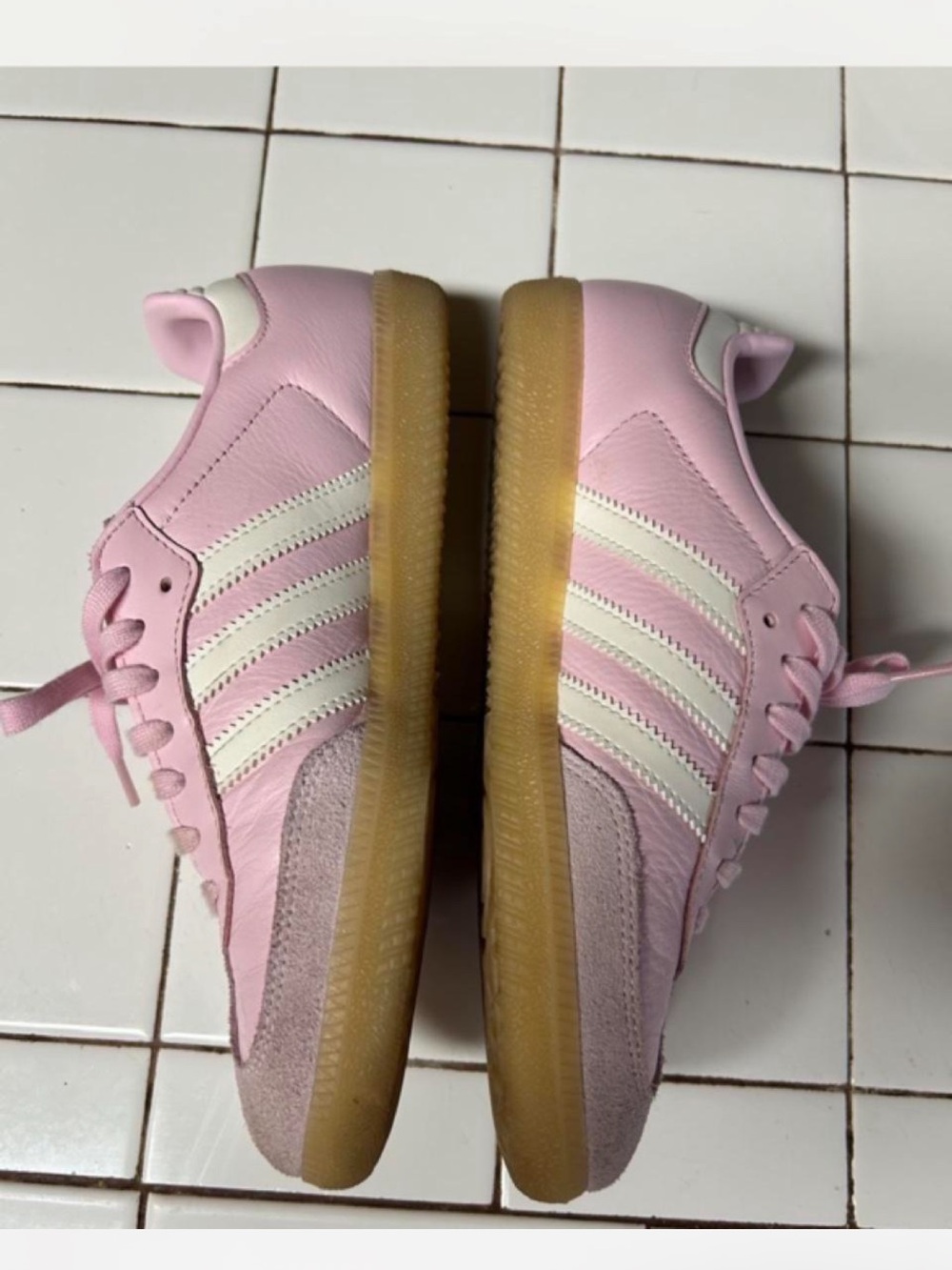 adidas Kids Pink Sneakers with Cream Stripes and Gum Sole